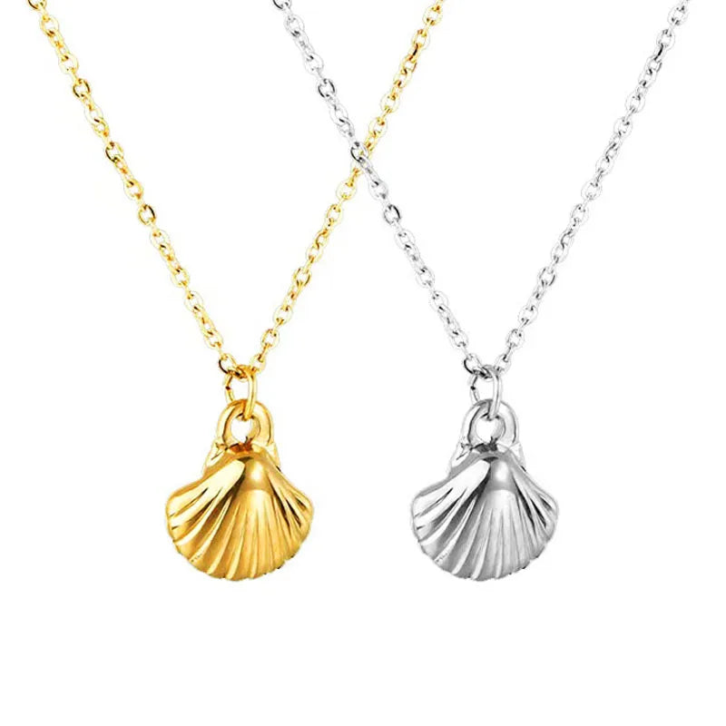 Dainty Gold Sea Shell Necklace - Stainless Steel Charms for Women