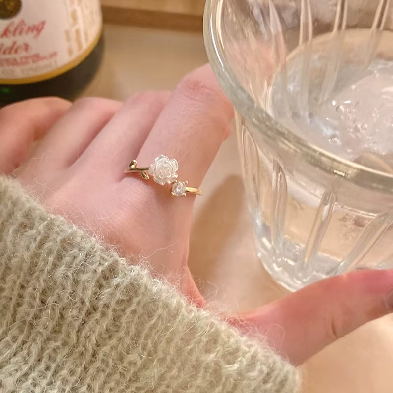 Korean Black Rose Meta Ring - Luxury Zircon Adjustable Ring 