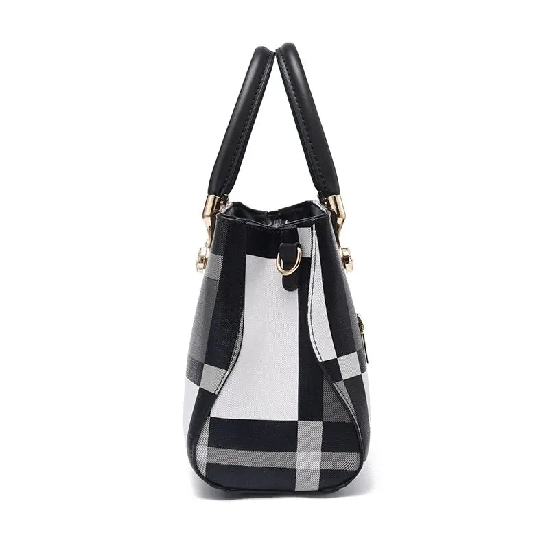 Elegant Colorblock Plaid Shoulder Bag - Large Capacity Handbag