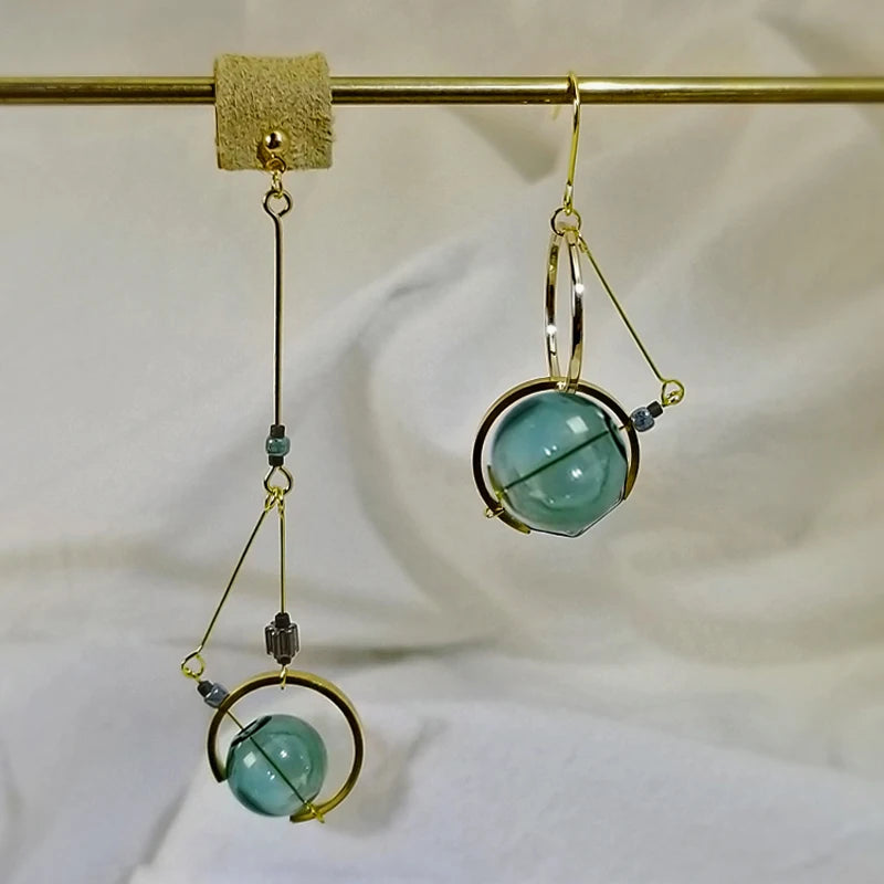 Original Asymmetric Dangle Earrings - Korean Glass Ball Drop Style