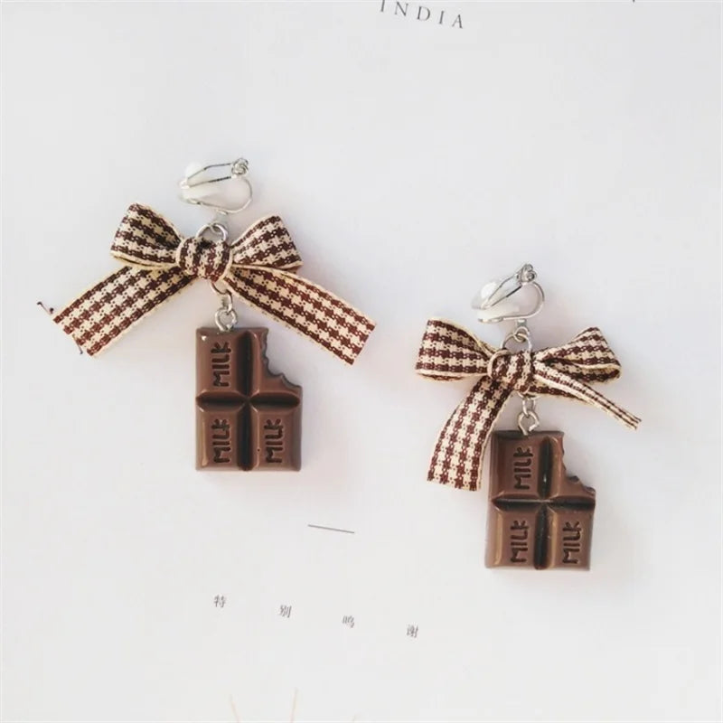 Unique Korean Fashion Earrings - Geometric Bowknot with Chocolate Resin