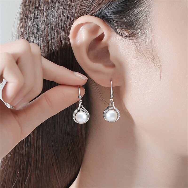 925 Silver Pearl Drop Earrings & Necklace Set