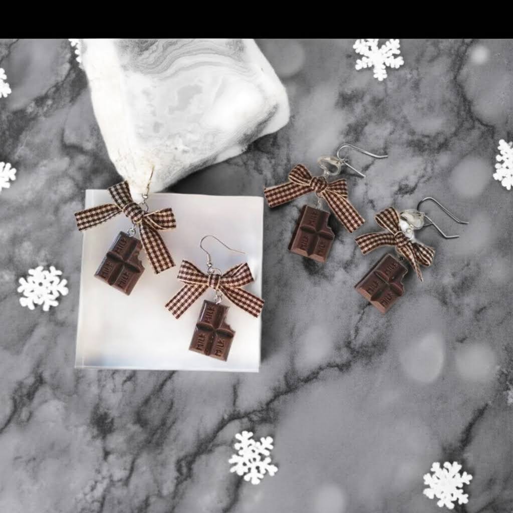 Unique Korean Fashion Earrings - Geometric Bowknot with Chocolate Resin