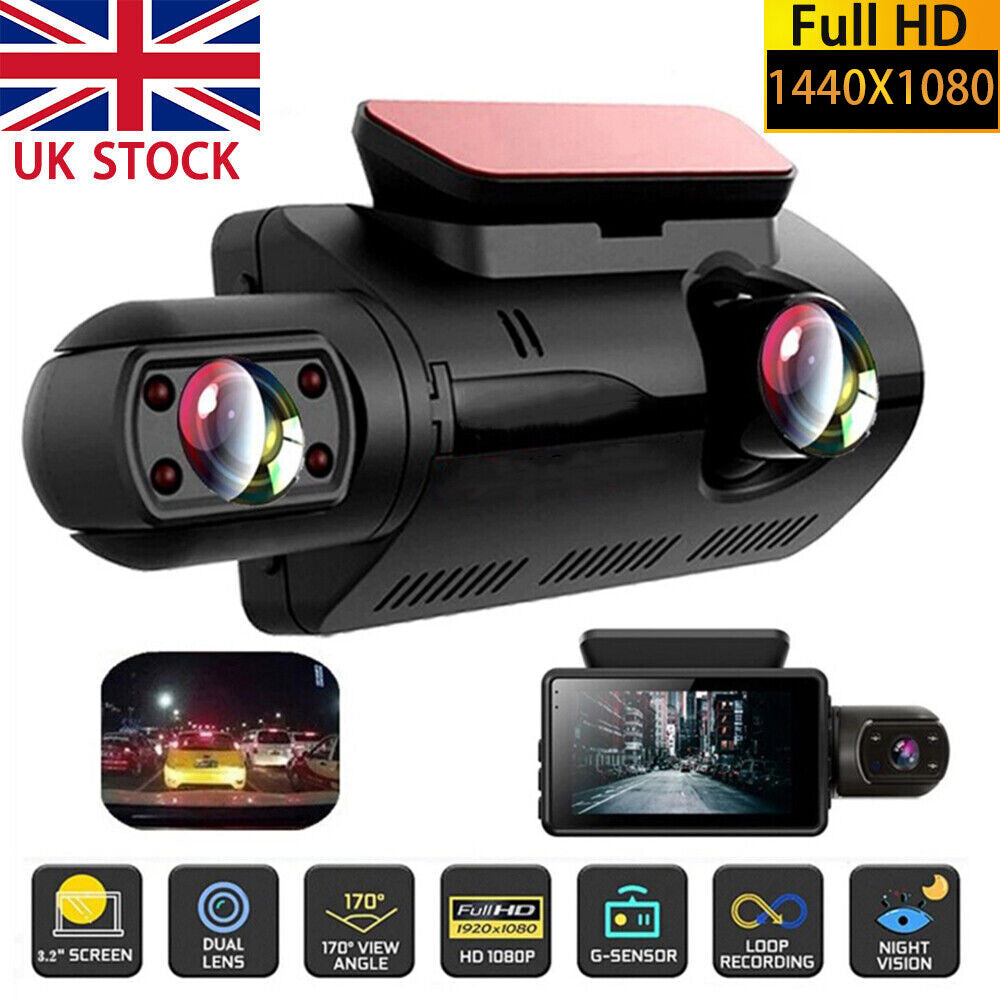 HD 1080P Dual Lens Dash Cam – Front & Rear Car Camera with G-Sensor