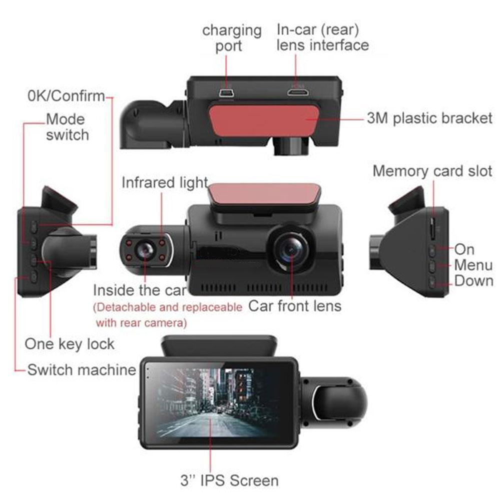 HD 1080P Dual Lens Dash Cam – Front & Rear Car Camera with G-Sensor