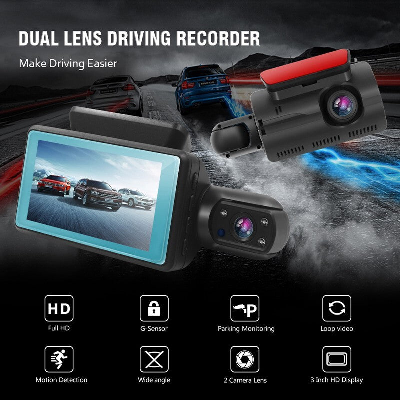 HD 1080P Dual Lens Dash Cam – Front & Rear Car Camera with G-Sensor