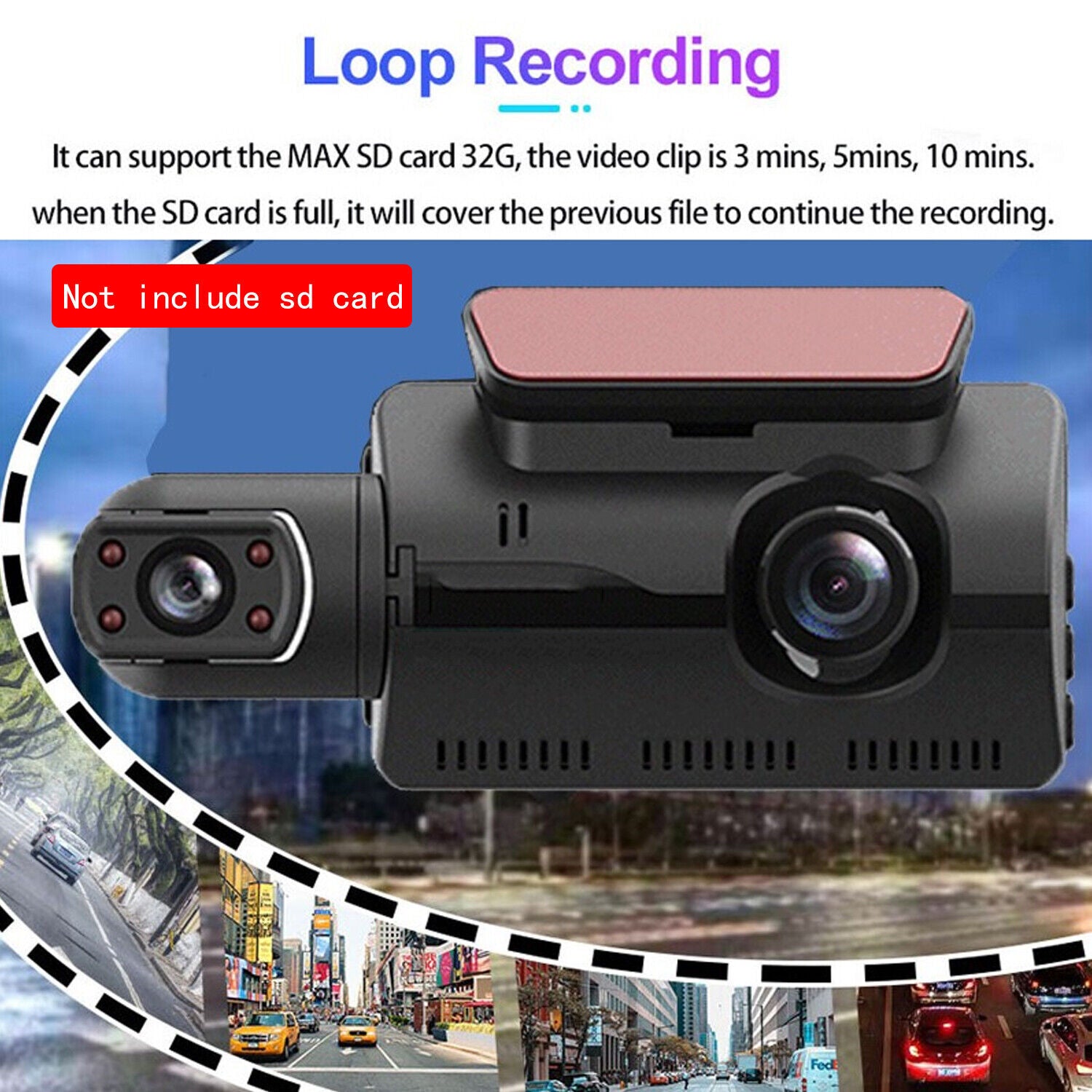 HD 1080P Dual Lens Dash Cam – Front & Rear Car Camera with G-Sensor